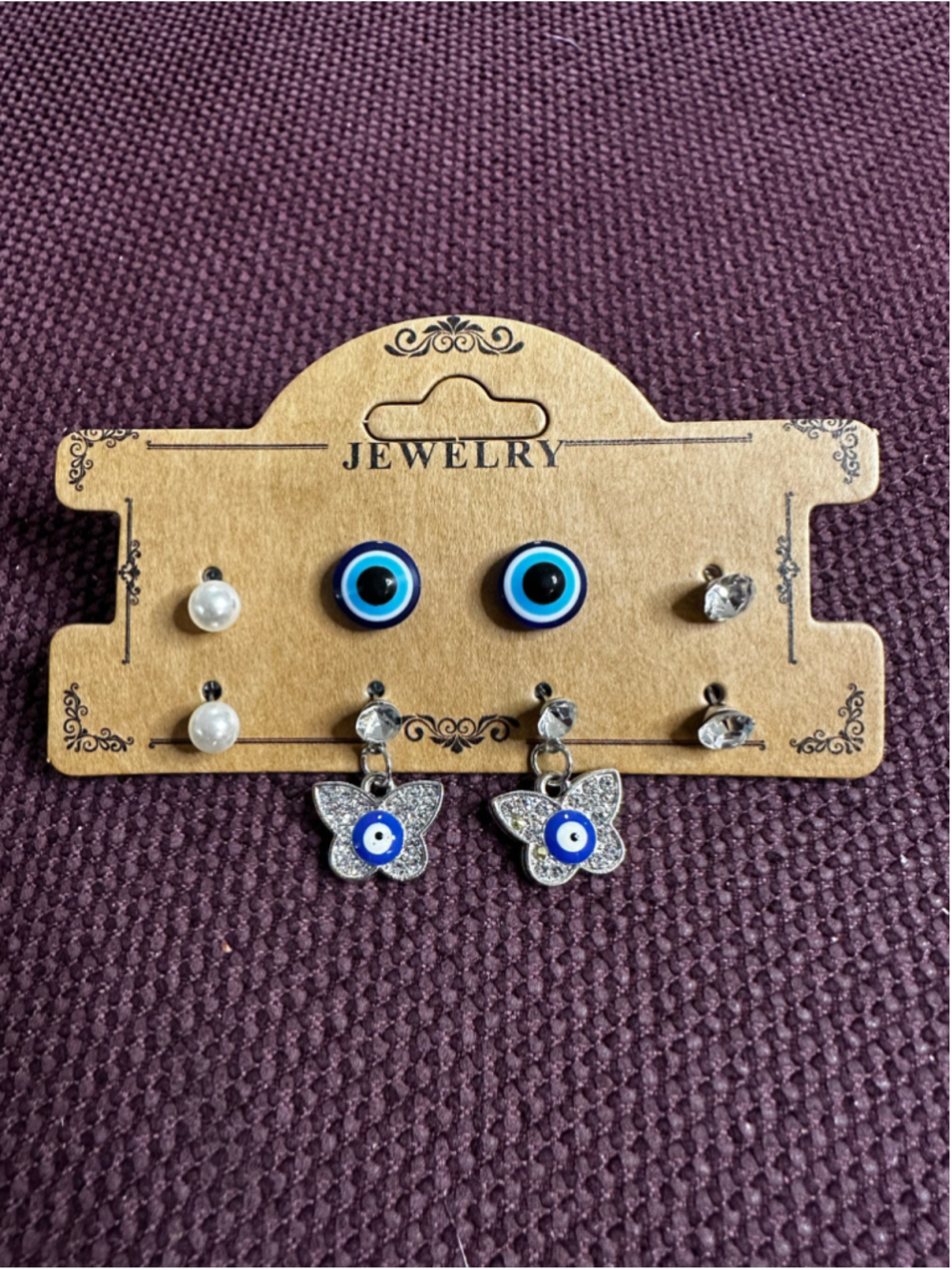 Blue and Silver Evil Eye Butterfly Earring Set